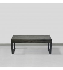 Rectangular Wooden Coffee Table with Hidden Storage and Metal Sled Base, Gray and Black