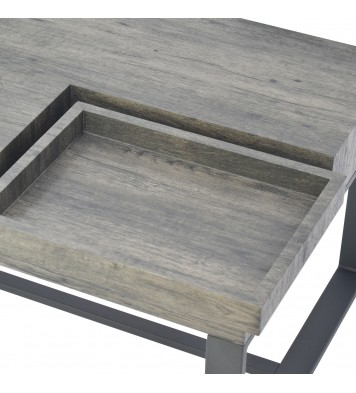 Rectangular Wooden Coffee Table with Hidden Storage and Metal Sled Base, Gray and Black