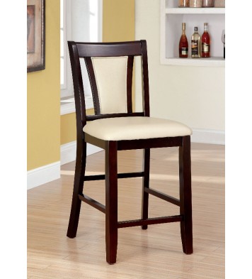 Contemporary Set of 2 Counter Height Chairs Dark Cherry And Ivory Solid wood Chair Padded Leatherette Upholstered Seat Kitchen Dining Room Furniture