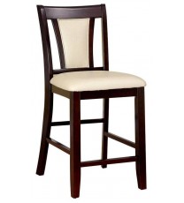 Contemporary Set of 2 Counter Height Chairs Dark Cherry And Ivory Solid wood Chair Padded Leatherette Upholstered Seat Kitchen Dining Room Furniture