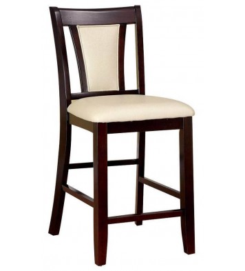 Contemporary Set of 2 Counter Height Chairs Dark Cherry And Ivory Solid wood Chair Padded Leatherette Upholstered Seat Kitchen Dining Room Furniture