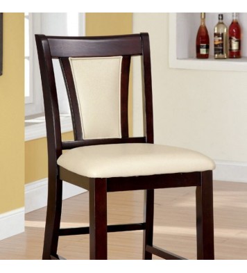 Contemporary Set of 2 Counter Height Chairs Dark Cherry And Ivory Solid wood Chair Padded Leatherette Upholstered Seat Kitchen Dining Room Furniture