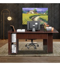 L-Shaped Wood Right-angle Computer Desk with Two-layer Bookshelves RT