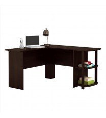 FCH L-Shaped Wood Right-angle Computer Desk with Two-layer Bookshelves Dark Brown RT