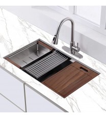 Factory Directly 30 inch or 32 inch  Multi-functional OEM Handmade SUS 304 Stainless Steel Undermount Kitchen Sink Workstation