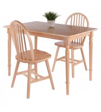 Ravenna 3-Pc Dining Table with Windsor Chairs; Natural