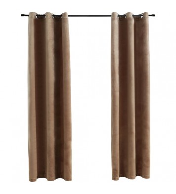 Blackout Curtains with Rings 2 pcs Beige 37"x95" Velvet