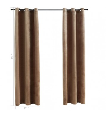 Blackout Curtains with Rings 2 pcs Beige 37"x95" Velvet