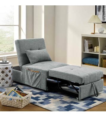 Folding Ottoman Sleeper Sofa Bed; 4 in 1 Function; Work as Ottoman; Chair ; Sofa Bed and Chaise Lounge for Small Space Living; Grey