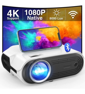 VIDOKA Native 1080P Wifi Projector, 8000L Full HD Video Projector for Home & Outdoor Use, 300" Display & Zoom Movie Projector with Hifi Stereo, Sleep Timer, Compatible with Phone, PC/TV Stick/PS4