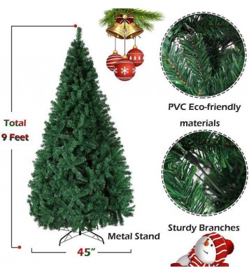 Bosonshop 9 FT High Artificial Christmas Pine Tree Fake Xmas Tree 1850 Tips Full Tree W/ Solid Metal Stand