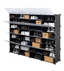 8-Tier Portable 64 Pair Shoe Rack Organizer 32 Grids Tower Shelf Storage Cabinet Stand Expandable for Heels, Boots, Slippers, Black YF