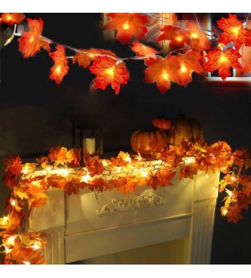 4pcs Maple Leaf Garland String Lights Fall Decor 9.8ft 20 LED Lights Holiday Thanksgiving Decor