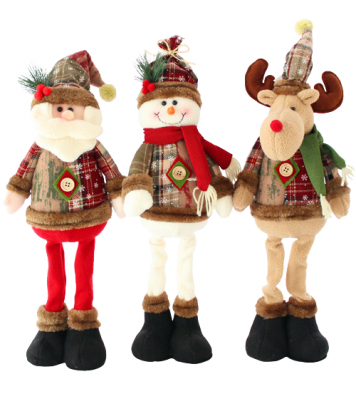 3 Pieces Christmas Decor Sitting Santa Claus Snowman Reindeer Ornament Plush Doll