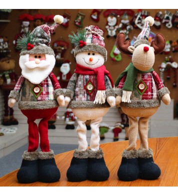 3 Pieces Christmas Decor Sitting Santa Claus Snowman Reindeer Ornament Plush Doll