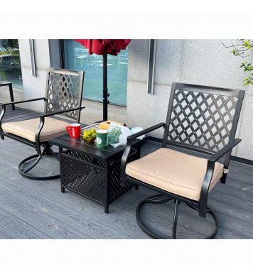 Outdoor Swivel Chairs Set of 2 Patio Metal Dining Rocker Chair with Cushion Surports 300 lbs for Garden Backyard Poolside,Black (2pcs Black-Lattice)