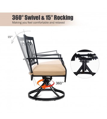 Outdoor Swivel Chairs Set of 2 Patio Metal Dining Rocker Chair with Cushion Surports 300 lbs for Garden Backyard Poolside,Black (2pcs Black-Lattice)