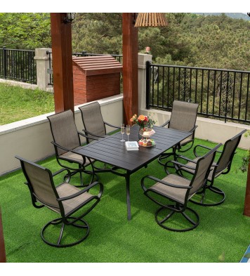 MEOOEM Patio Textilene Swivel Chairs 6PCS Outdoor Dining Chairs with Mesh Fabric Weather Resistant Furniture for Garden Backyard