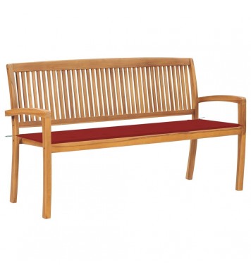 Stacking Patio Bench with Cushion 62.6" Solid Teak Wood