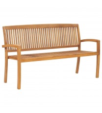 Stacking Patio Bench with Cushion 62.6" Solid Teak Wood