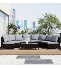 5 Pieces All-Weather Brown PE Rattan Wicker Sofa Set Outdoor Patio Sectional Furniture Set Half-Moon Sofa Set with Tempered Glass Table