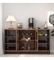 Wine Bar Cabinet for Liquor and Glasses, Rustic Wood Wine Bar Cabinet with Storage , Multifunctional Floor Wine Cabinet for Living Room(55 Inch, Golden Phoebe)