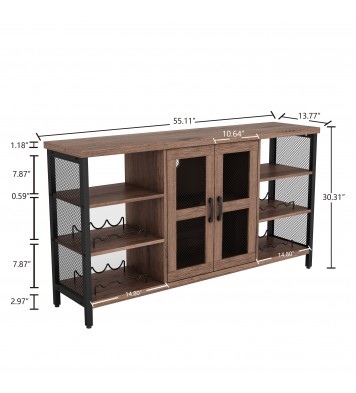 Wine Bar Cabinet for Liquor and Glasses, Rustic Wood Wine Bar Cabinet with Storage , Multifunctional Floor Wine Cabinet for Living Room(55 Inch, Golden Phoebe)