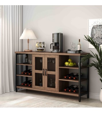 Wine Bar Cabinet for Liquor and Glasses, Rustic Wood Wine Bar Cabinet with Storage , Multifunctional Floor Wine Cabinet for Living Room(55 Inch, Golden Phoebe)