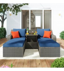 Patio Furniture Sets, 3-Piece Patio Wicker Sofa with Cushions, Pillows, Ottomans and Lift Top Coffee Table