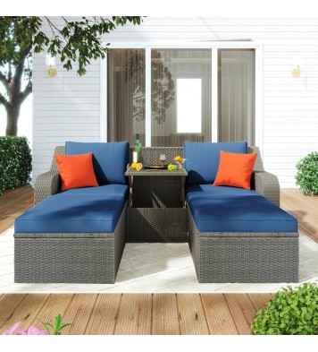 Patio Furniture Sets, 3-Piece Patio Wicker Sofa with Cushions, Pillows, Ottomans and Lift Top Coffee Table