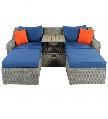 Patio Furniture Sets, 3-Piece Patio Wicker Sofa with Cushions, Pillows, Ottomans and Lift Top Coffee Table