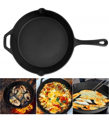 Pre-Seasoned Cast Iron Skillet Oven Safe Cookware Heat-Resistant Holder 12inch Large Frying Pan