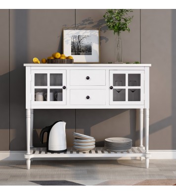 Sideboard Console Table with Bottom Shelf, Farmhouse Wood/Glass Buffet Storage Cabinet Living Room