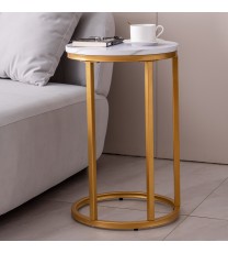 Modern C-shaped end/side table,Golden metal frame with round marble color top-15.75'