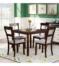 5 Piece Dining Table Set Industrial Wooden Kitchen Table and 4 Chairs for Dining Room (Espresso)