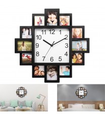 Photo Frame Clock Picture Collage 12-Picture Display Wall Clock Photowall Wall Hanging Home Decor