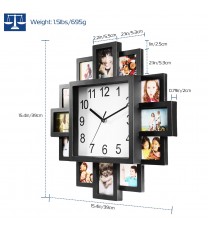 Photo Frame Clock Picture Collage 12-Picture Display Wall Clock Photowall Wall Hanging Home Decor