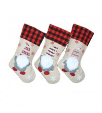 Christmas Stockings 19" Xmas Plaid Gnome Santa Stocking for Home Party Decoration