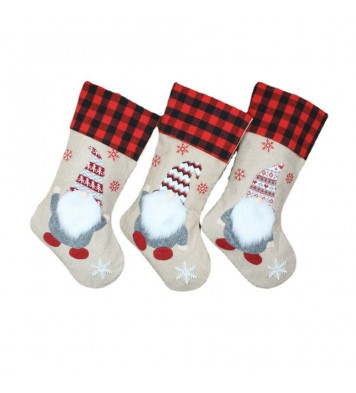 Christmas Stockings 19" Xmas Plaid Gnome Santa Stocking for Home Party Decoration