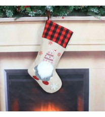 Christmas Stockings 19" Xmas Plaid Gnome Santa Stocking for Home Party Decoration