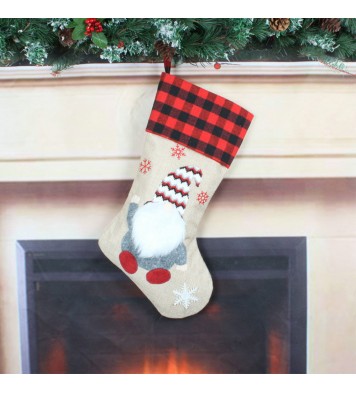 Christmas Stockings 19" Xmas Plaid Gnome Santa Stocking for Home Party Decoration