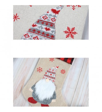 Christmas Stockings 19" Xmas Plaid Gnome Santa Stocking for Home Party Decoration