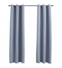 Blackout Curtains with Rings 2 pcs Gray 37"x63" Fabric