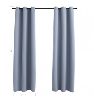 Blackout Curtains with Rings 2 pcs Gray 37"x63" Fabric