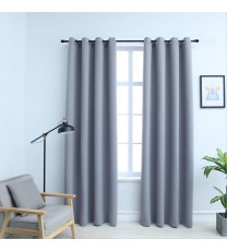 Blackout Curtains with Rings 2 pcs Gray 54"x63" Fabric