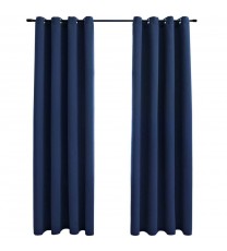 Blackout Curtains with Rings 2 pcs Navy Blue 54"x95" Fabric