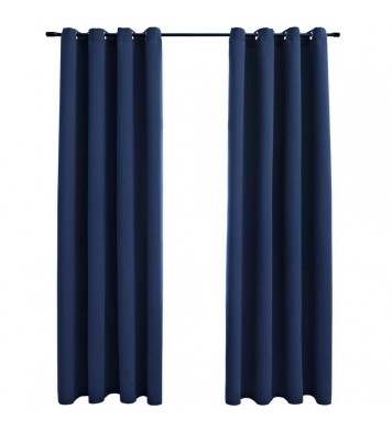 Blackout Curtains with Rings 2 pcs Navy Blue 54"x95" Fabric