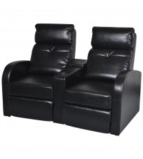 2-Seater Home Theater Recliner Sofa Black Faux Leather