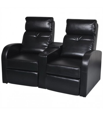 2-Seater Home Theater Recliner Sofa Black Faux Leather