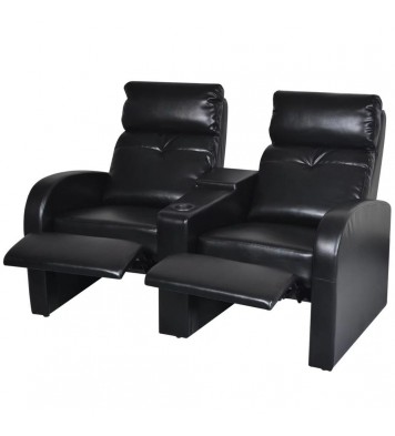 2-Seater Home Theater Recliner Sofa Black Faux Leather